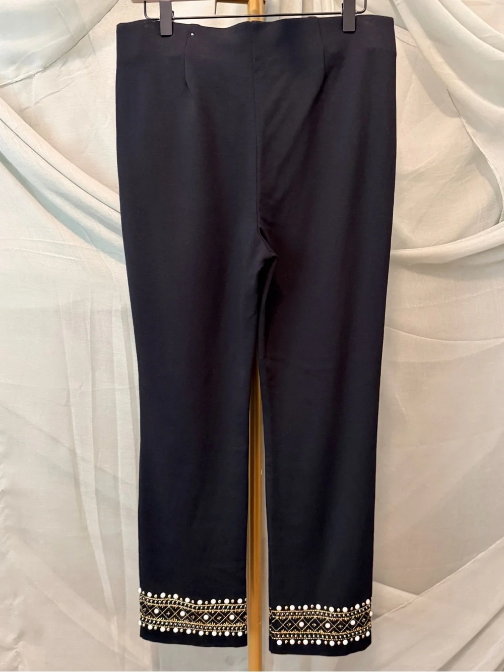 Chico's Fabulously Slimming Black Cropped Embellished-Hem Pants - Picture 3 of 6